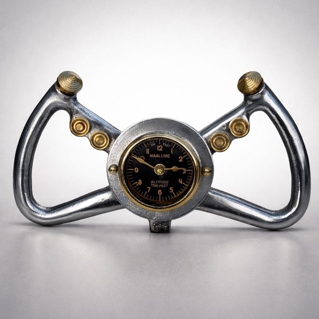 Cockpit Pilots Yoke Aviator Solid Brass Ships Clock Compass Nautical Vintage Industrial Pilot Decor