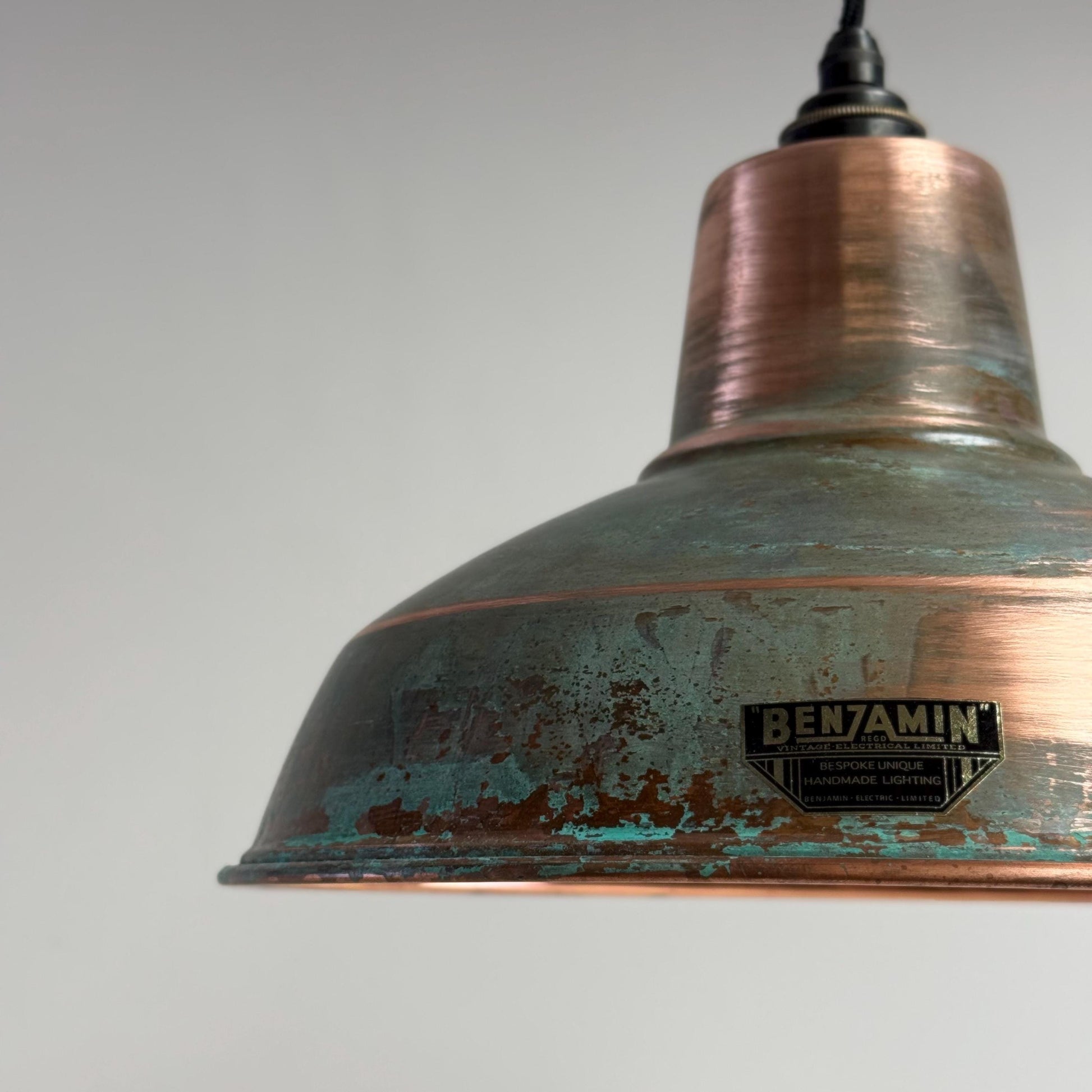 Filby ~ Solid Copper Verdigris Patina Reflector Shade Pendant Set Light | Ceiling Dining Room | Kitchen Table | Vintage Bulb | 12.5 Inch