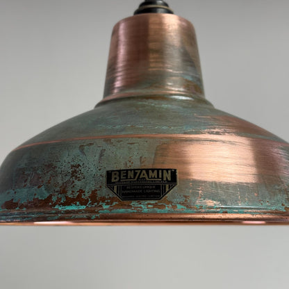 Filby ~ Solid Copper Verdigris Patina Reflector Shade Pendant Set Light | Ceiling Dining Room | Kitchen Table | Vintage Bulb | 12.5 Inch