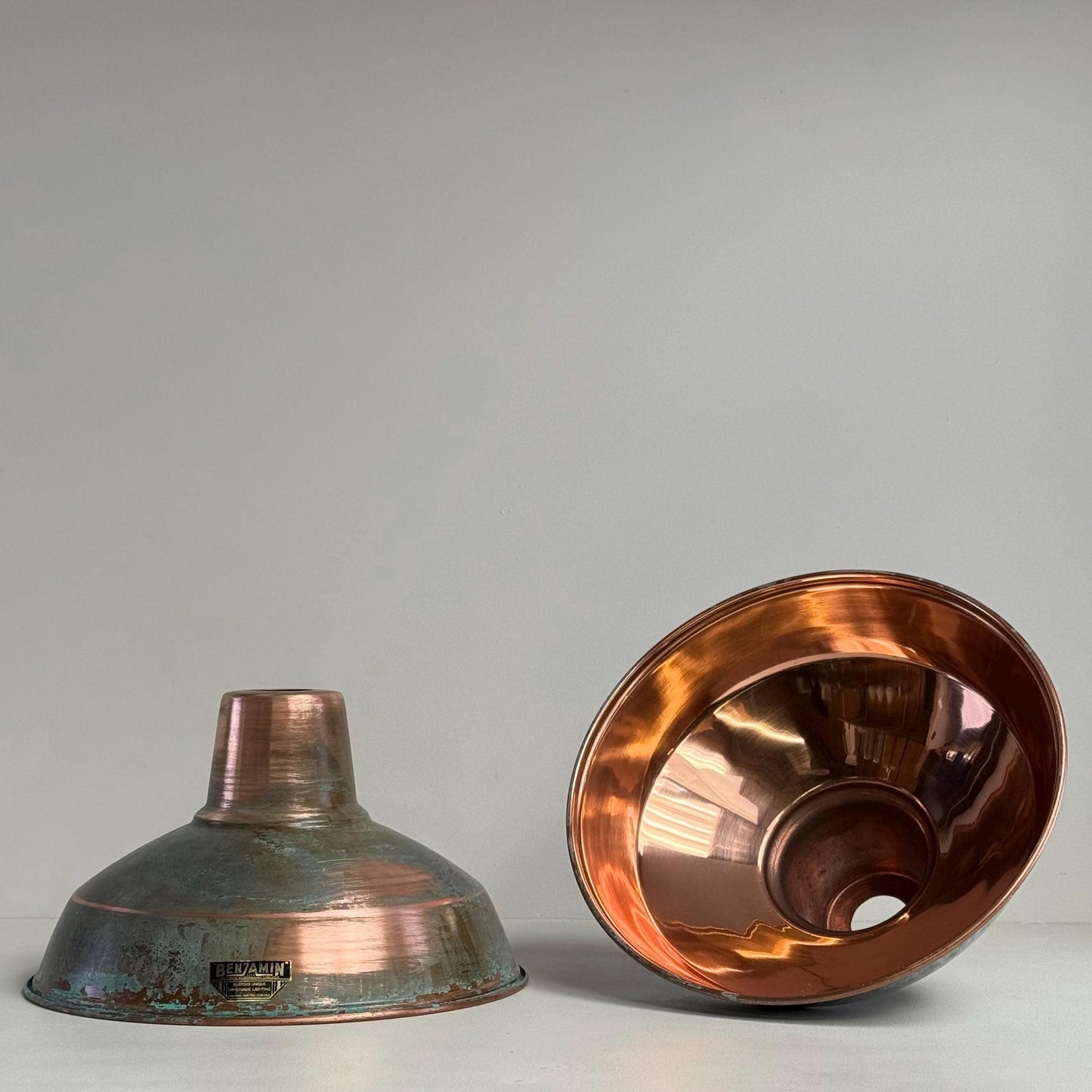 Filby ~ Solid Copper Verdigris Patina Reflector Shade Pendant Set Light | Ceiling Dining Room | Kitchen Table | Vintage Bulb | 12.5 Inch