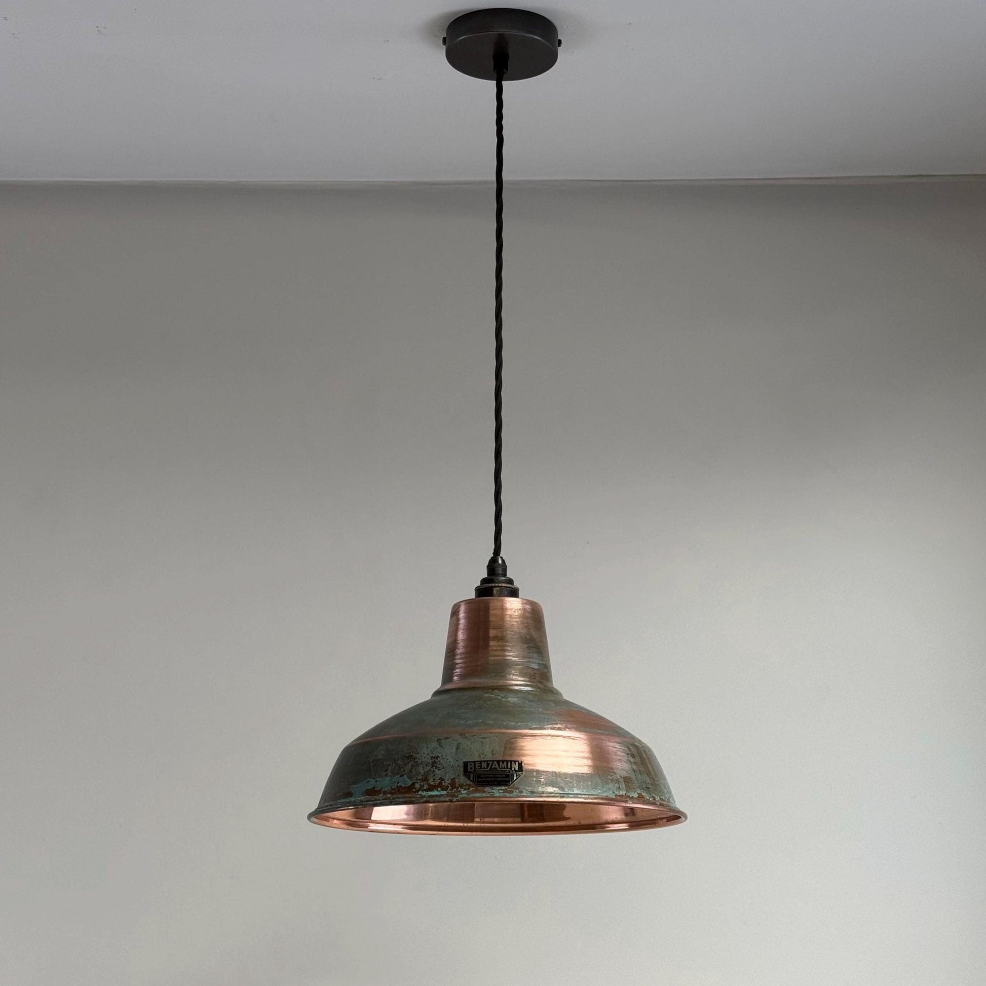 Filby ~ Solid Copper Verdigris Patina Reflector Shade Pendant Set Light | Ceiling Dining Room | Kitchen Table | Vintage Bulb | 12.5 Inch