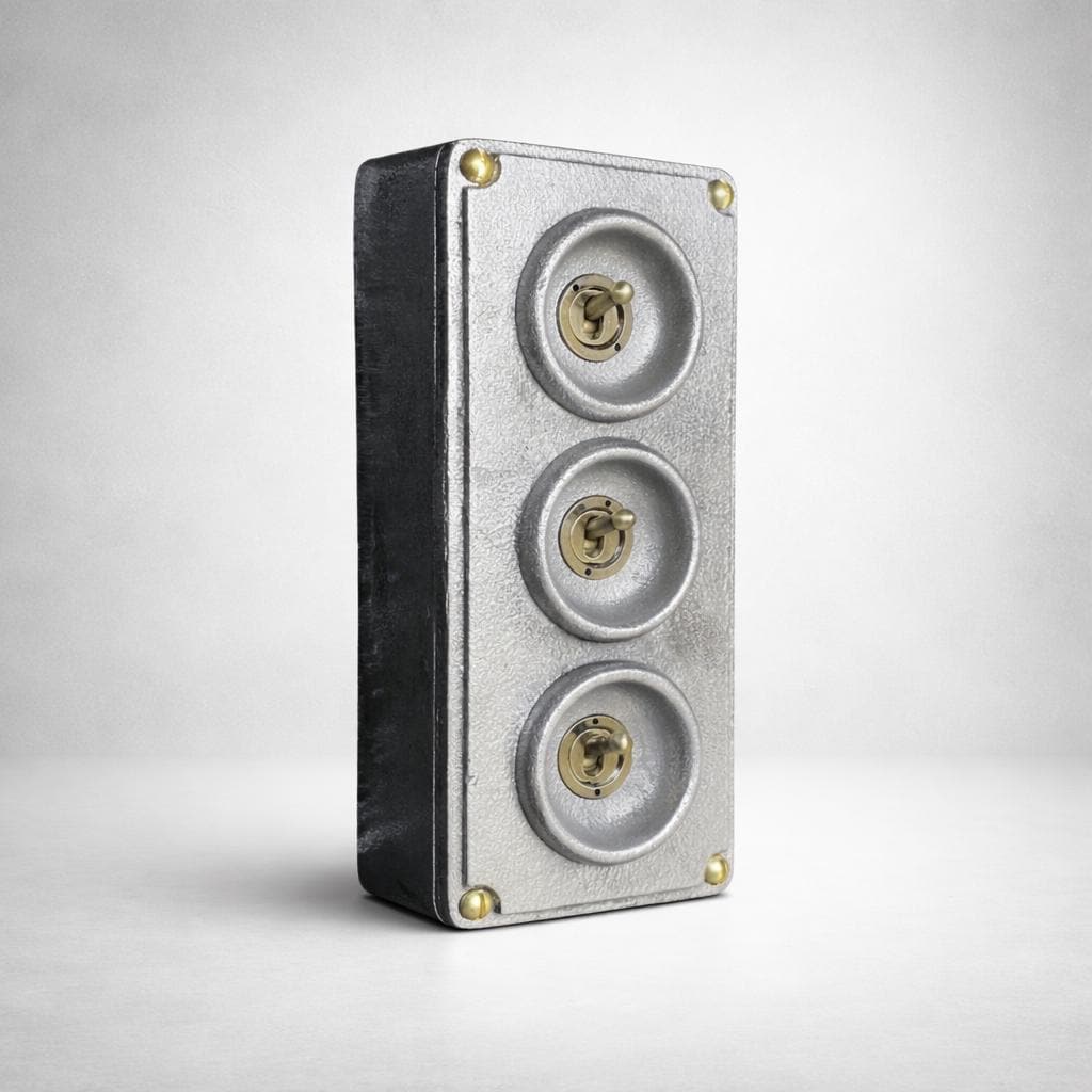 3 Gang 2 Way Solid Cast Metal Surface Mounting Light Switch Industrial 2 Way - BS EN Approved Vintage Crabtree Style