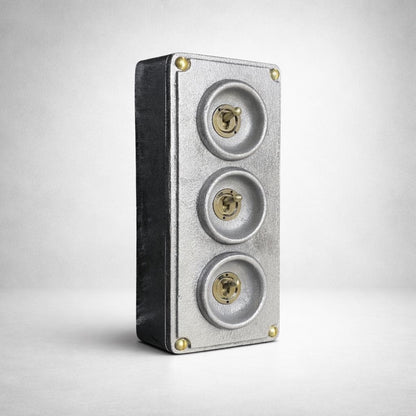 3 Gang 2 Way Solid Cast Metal Surface Mounting Light Switch Industrial 2 Way - BS EN Approved Vintage Crabtree Style