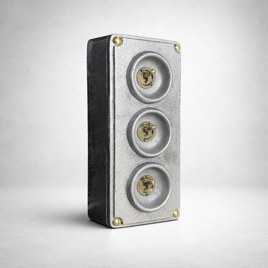 3 Gang 2 Way Solid Cast Metal Surface Mounting Light Switch Industrial 2 Way - BS EN Approved Vintage Crabtree Style