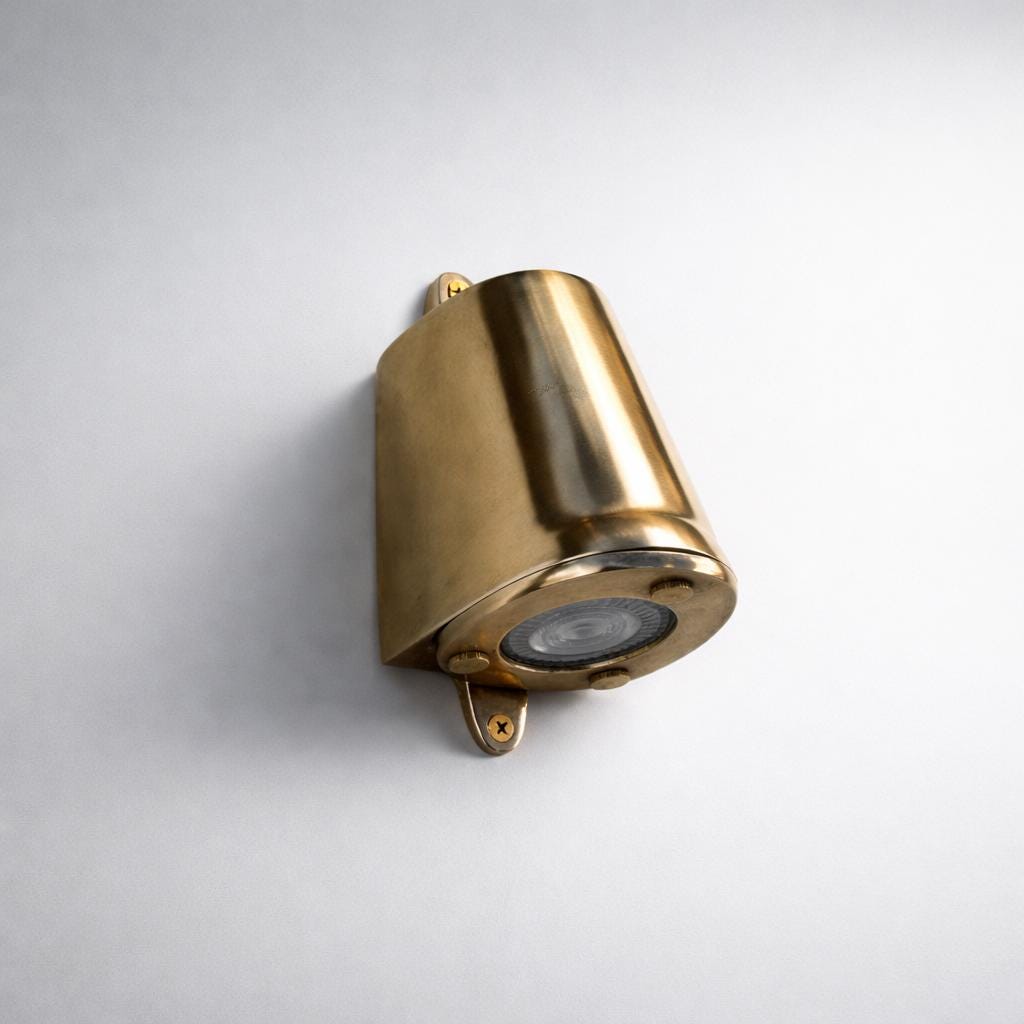 Holt ~ Raw Solid Brass Mast Down Wall Light Mains LED Outdoor & Bathroom