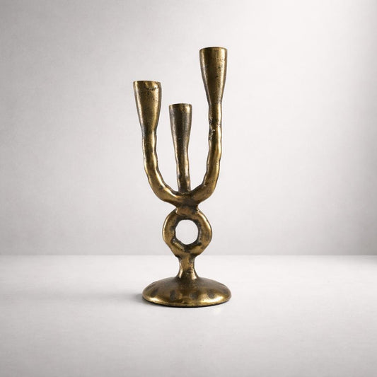 Antique Brass Three Branch Candle Holder