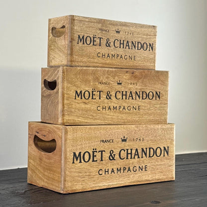 Storage Wooden Boxes Moët & Chandon Champagne Crates Natural Finish