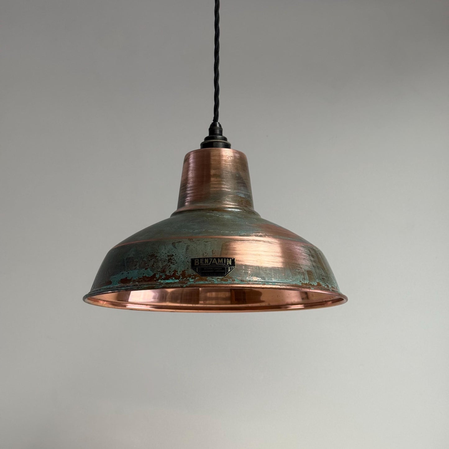 Filby ~ Solid Copper Verdigris Patina Reflector Shade Pendant Set Light | Ceiling Dining Room | Kitchen Table | Vintage Bulb | 12.5 Inch