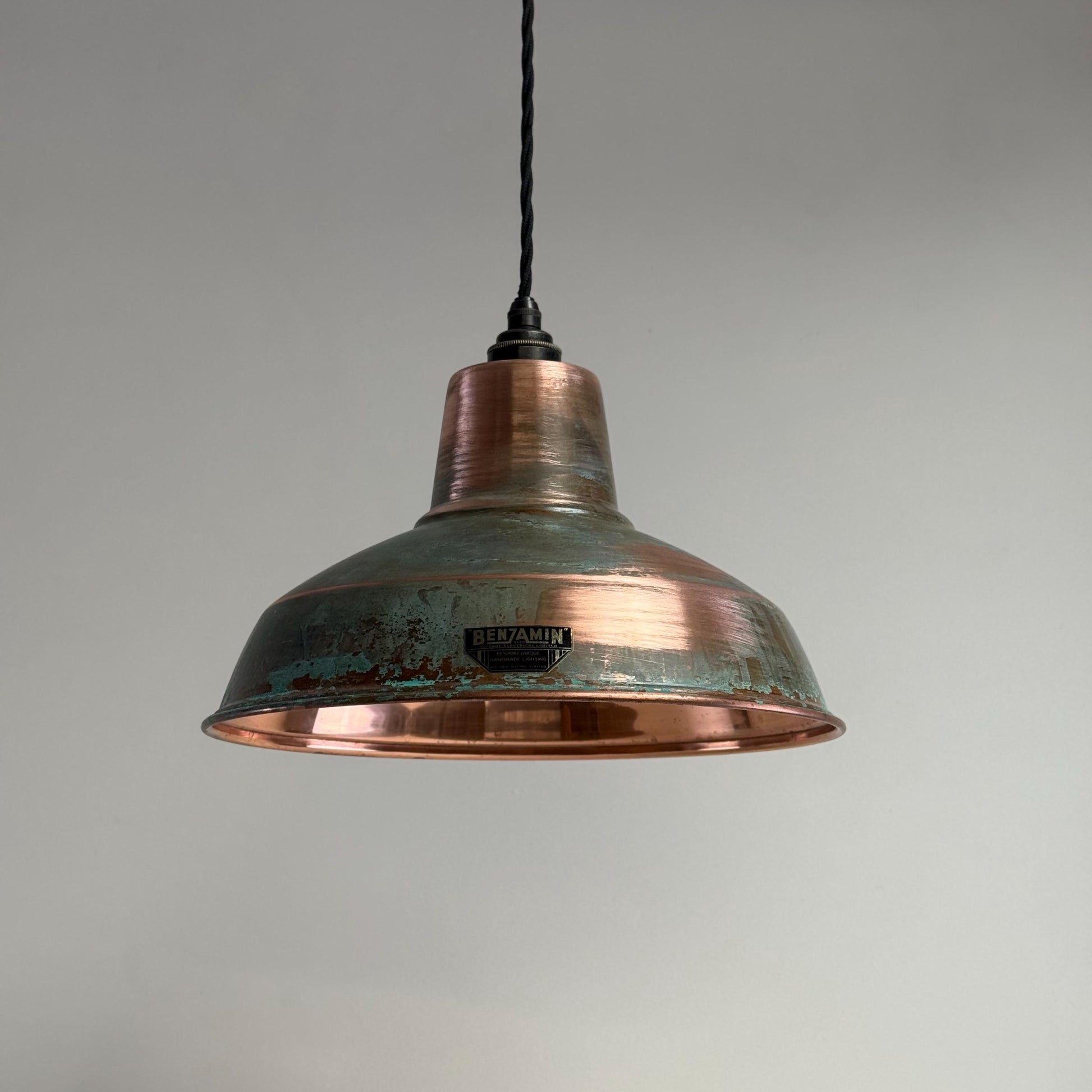 Filby ~ Solid Copper Verdigris Patina Reflector Shade Pendant Set Light | Ceiling Dining Room | Kitchen Table | Vintage Bulb | 12.5 Inch