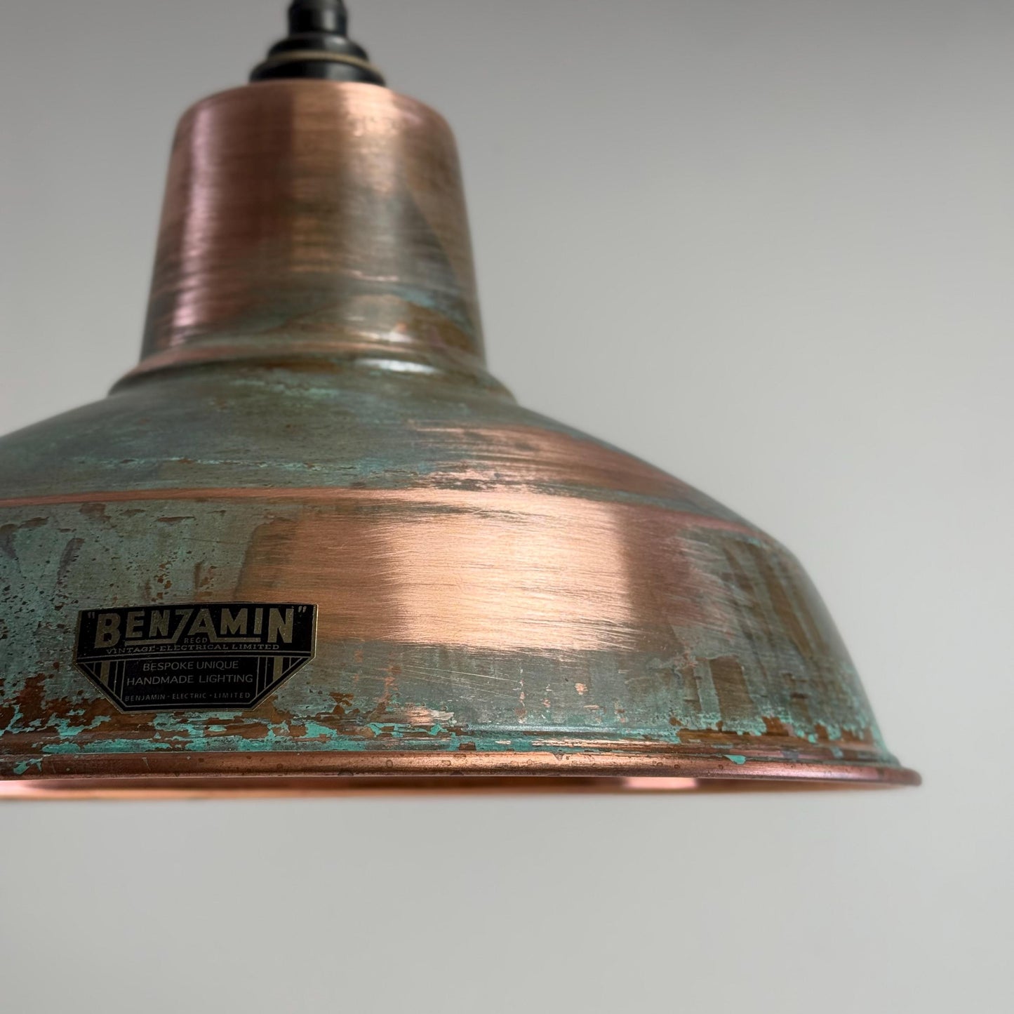 Filby ~ Solid Copper Verdigris Patina Reflector Shade Pendant Set Light | Ceiling Dining Room | Kitchen Table | Vintage Bulb | 12.5 Inch