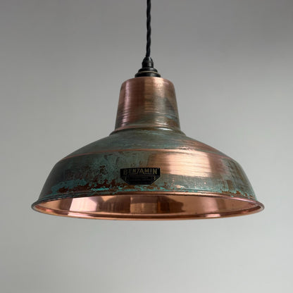 Filby ~ Solid Copper Verdigris Patina Reflector Shade Pendant Set Light | Ceiling Dining Room | Kitchen Table | Vintage Bulb | 12.5 Inch