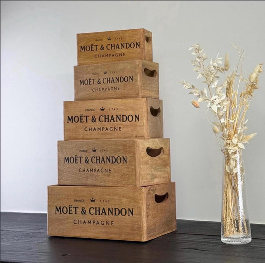 Storage Wooden Boxes Moët & Chandon Champagne Crates Natural Finish