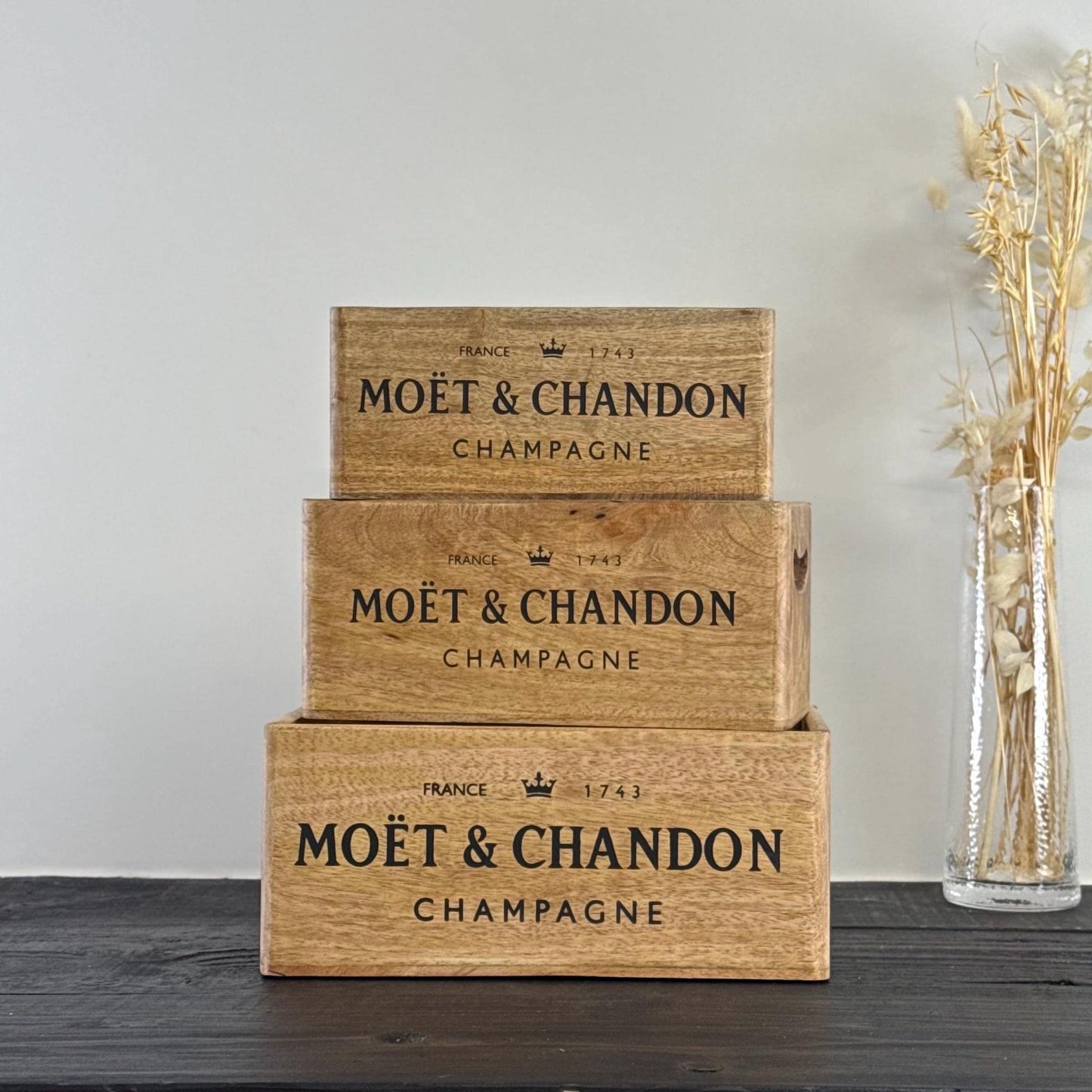 Storage Wooden Boxes Moët & Chandon Champagne Crates Natural Finish