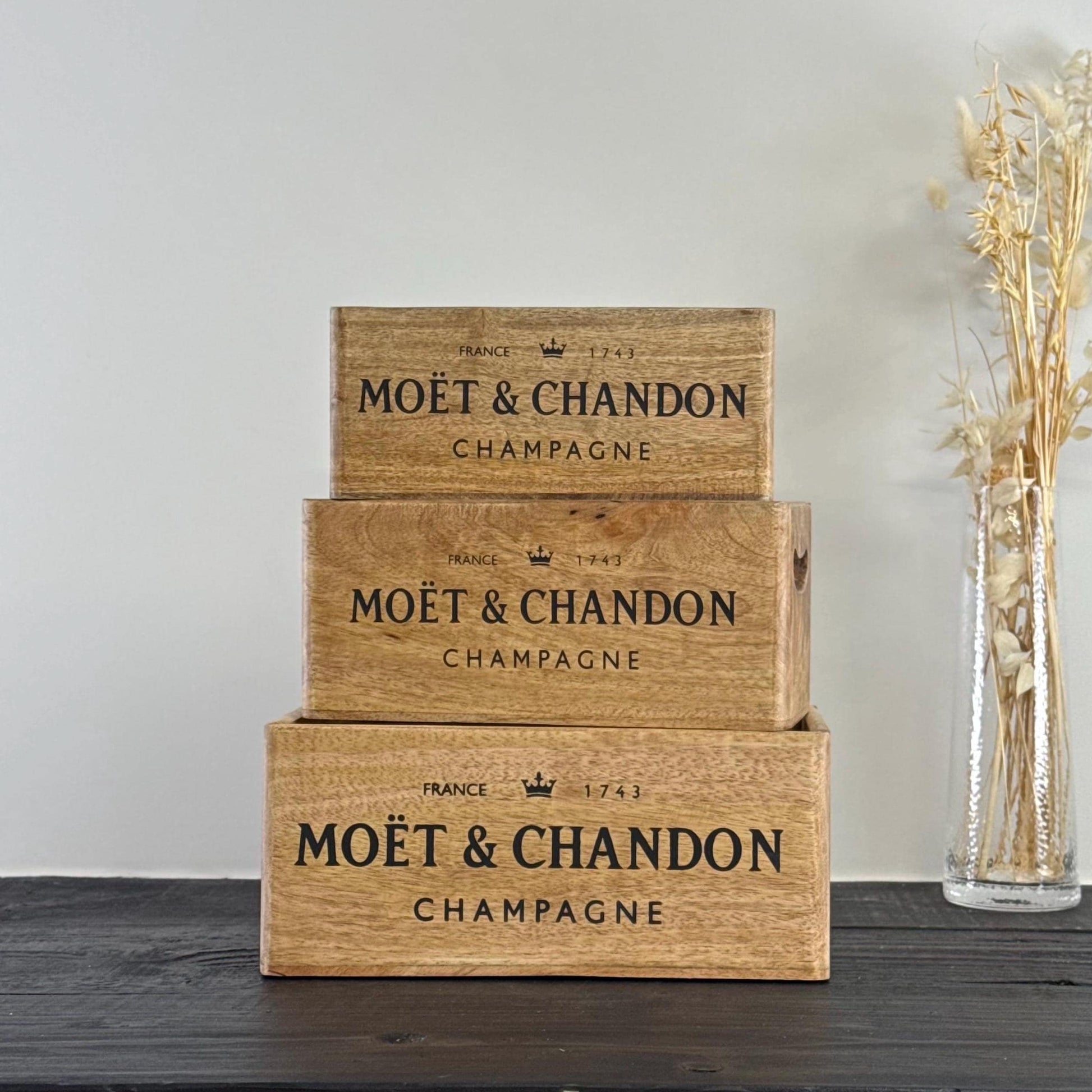 Storage Wooden Boxes Moët & Chandon Champagne Crates Natural Finish