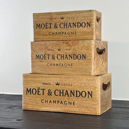 Storage Wooden Boxes Moët & Chandon Champagne Crates Natural Finish