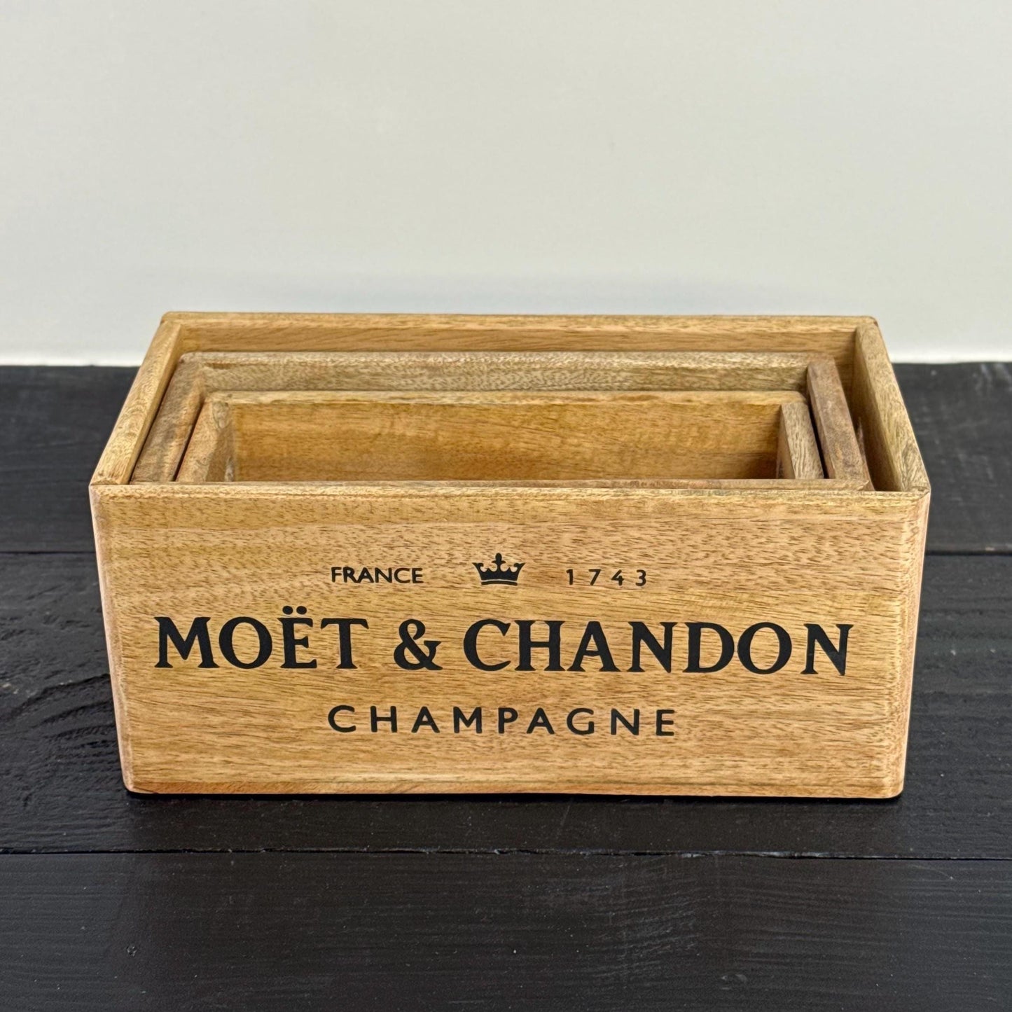 Storage Wooden Boxes Moët & Chandon Champagne Crates Natural Finish