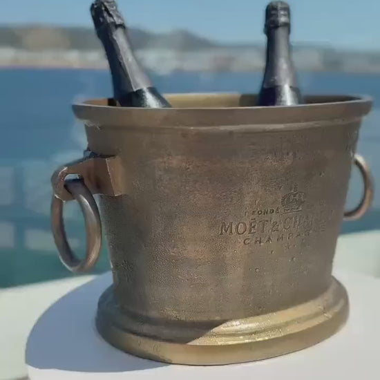 Moët & Chandon Antique Brass Great Gatsby ~ Solid Cast Engraved Champagne Ice Bucket | Wine Cooler