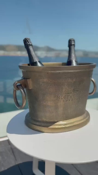 Moët & Chandon Antique Brass Great Gatsby ~ Solid Cast Engraved Champagne Ice Bucket | Wine Cooler