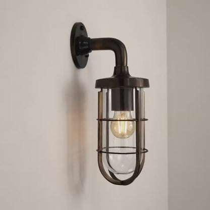 Runton Solid Brass Aged Bronze Swan Neck Wall Light - IP54