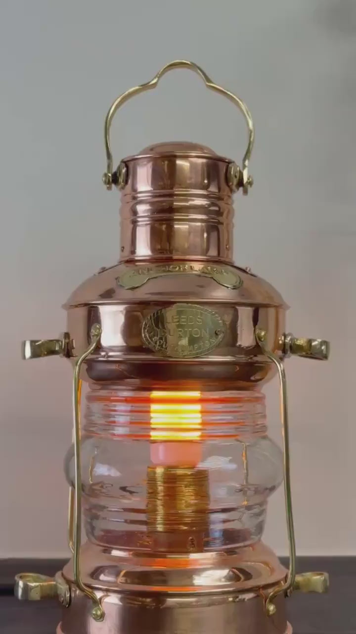 Solid Copper & Brass Anchor Table Lamp Maritime Ship Lantern Boat Light