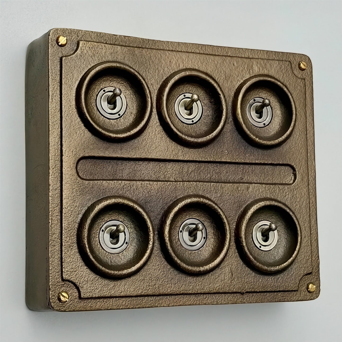 6 Gang 2 Way Antique Brass Solid Cast Metal Conduit Light Switch