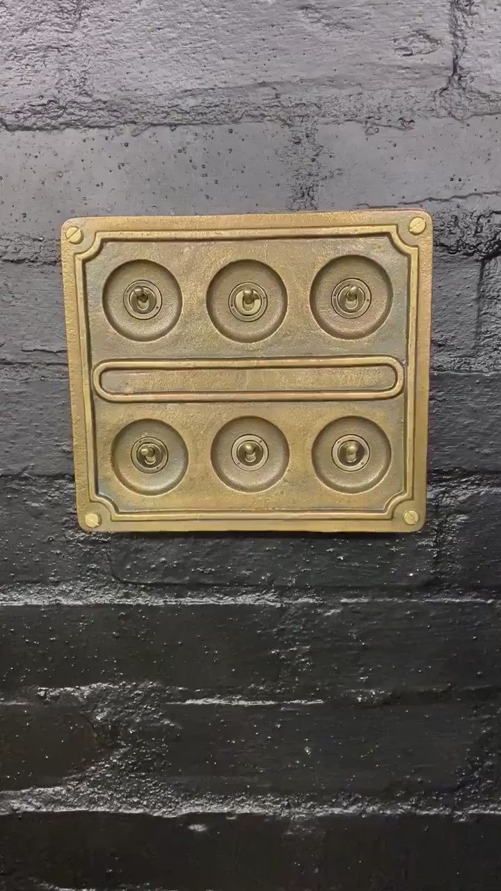 6 Gang 2 Way Bronze Solid Cast Metal Light Switch Industrial - BS EN Approved Vintage Crabtree 1950’s Style