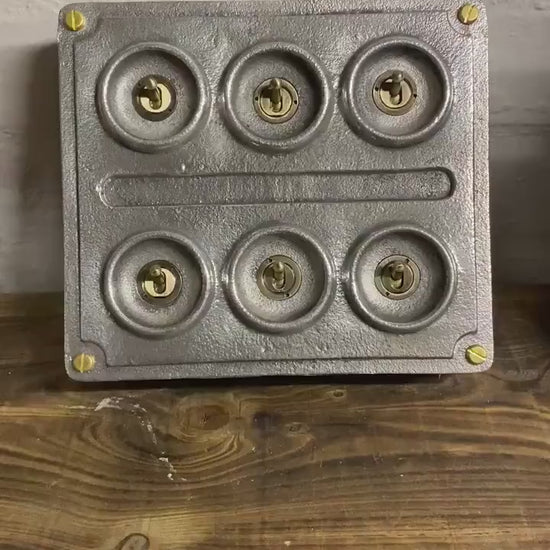 6 Gang 2 Way Solid Cast Metal Conduit Light Switch Industrial - BS EN Approved Vintage Crabtree 1950’s Style