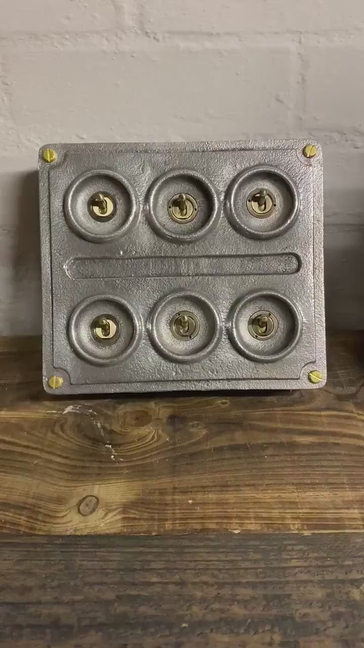 6 Gang 2 Way Solid Cast Metal Conduit Light Switch Industrial - BS EN Approved Vintage Crabtree 1950’s Style