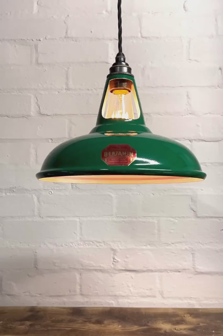 Cawston ~ Racing Green Solid Shade 1932 Red Label Design Pendant Light | Ceiling Dining Room | Kitchen Table | Vintage Bulb | 11 Inch