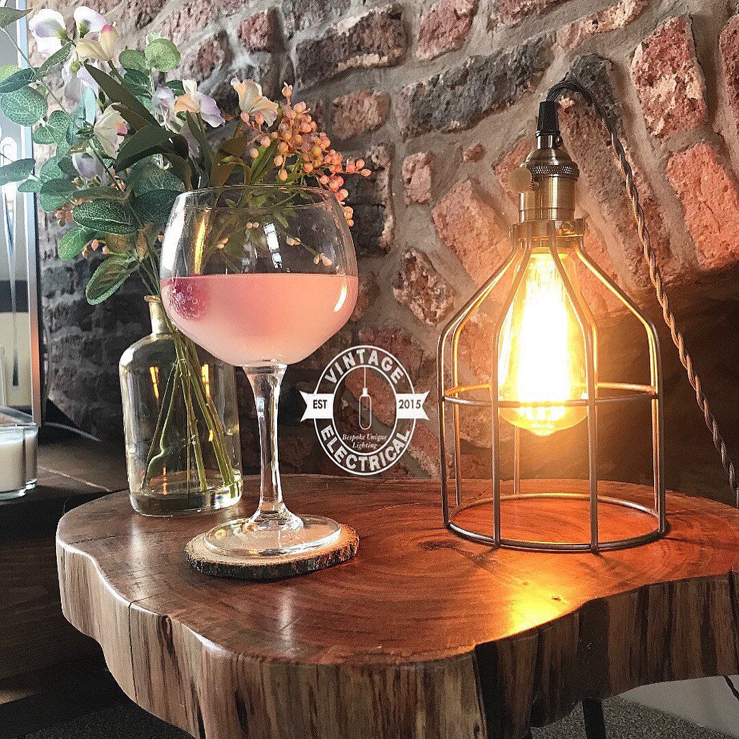 The Caston Cage Raw Steel table light vintage brass style holder with switch fabric 2 metres of cable inspection lamp reading bedside