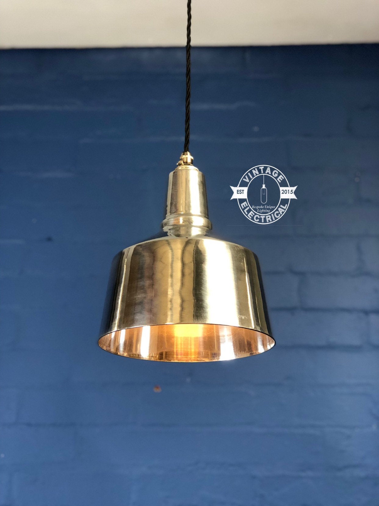 Anmer ~ Solid Polished Industrial Shade Pendant Set Light | Ceiling Dining Room | Kitchen Table | Vintage 1 x Edison Filament Bulb
