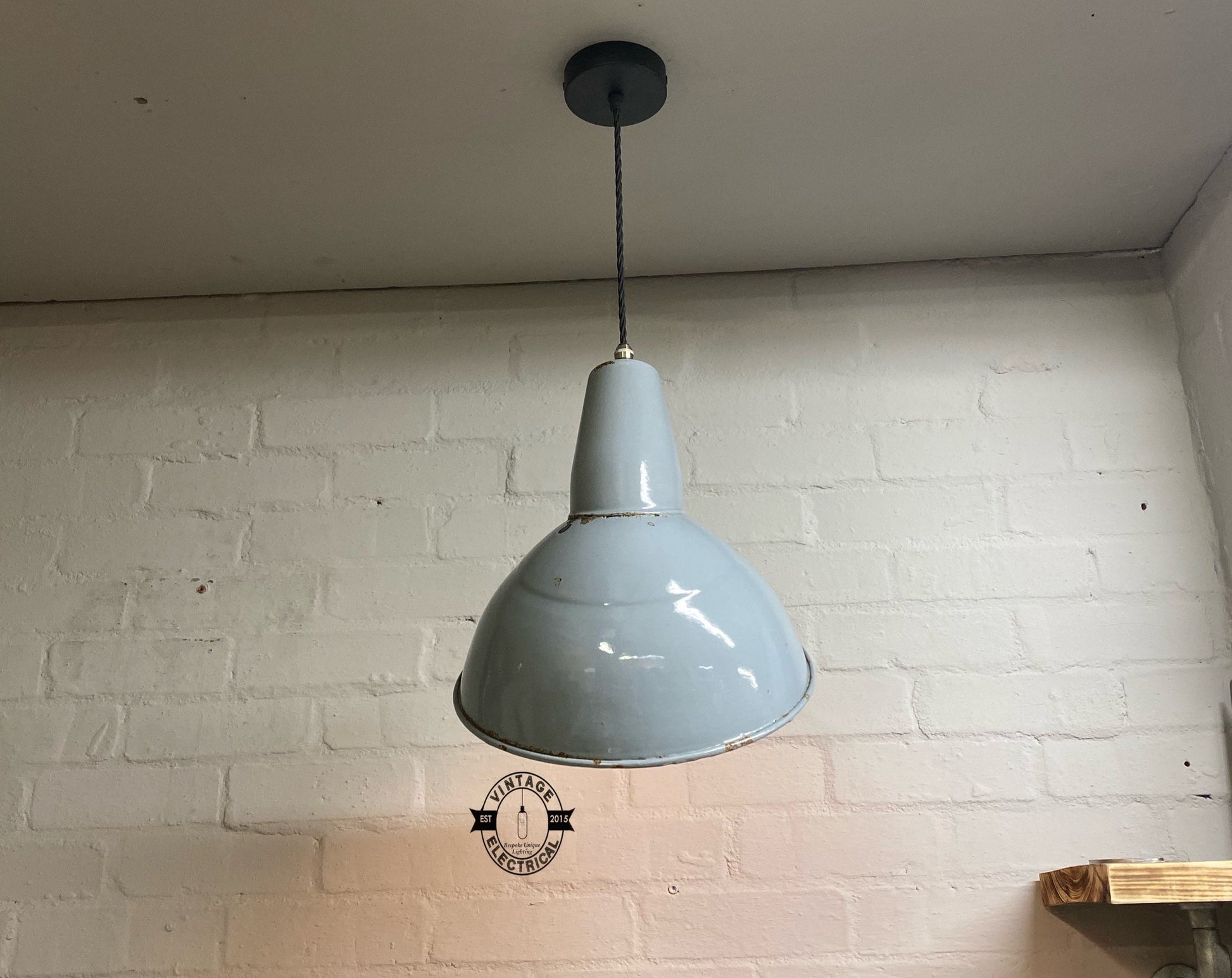 Benjamin 1950s Grey Industrial Parabolic Shade Pendant Set Light | Ceiling Dining Room Kitchen Table | Vintage 1 x Edison Filament Bulb Lamp