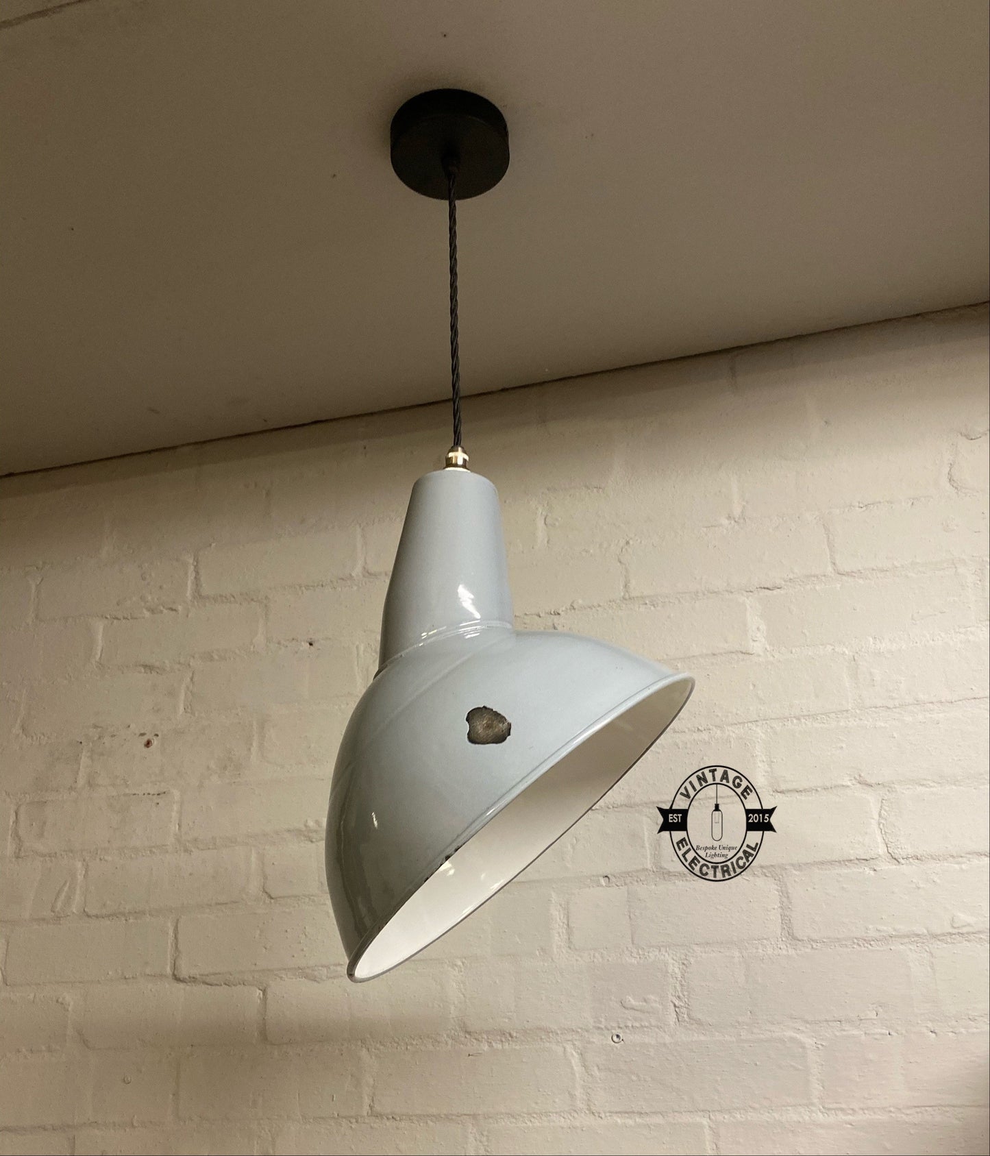 Benjamin 1950s Grey Industrial Parabolic Shade Pendant Set Light | Ceiling Dining Room Kitchen Table | Vintage 1 x Edison Filament Bulb Lamp