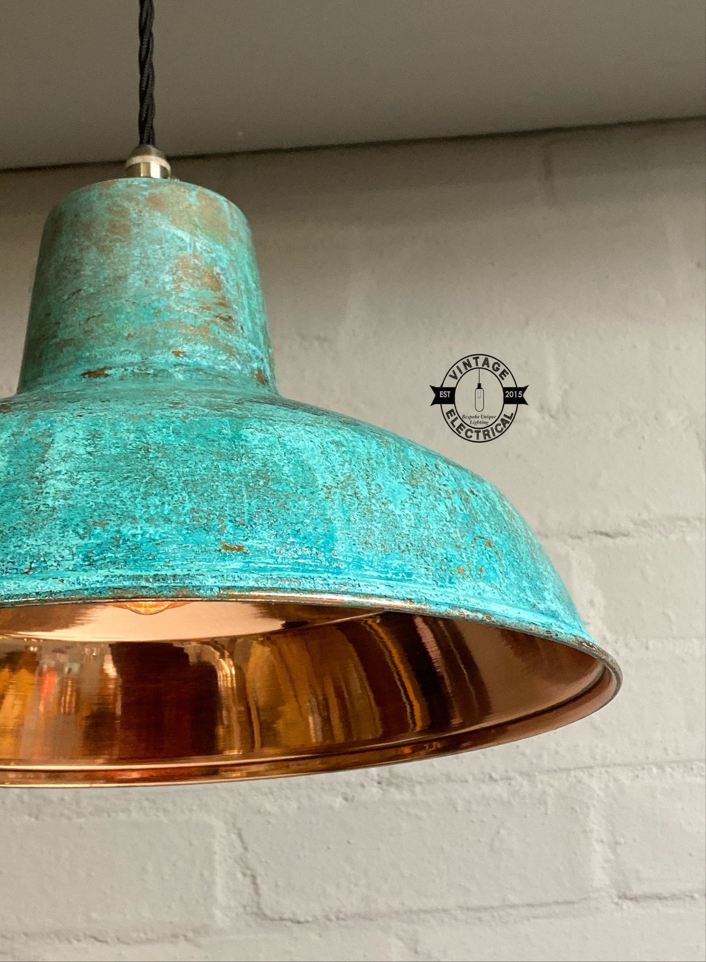 Filby ~ Solid Copper Verdigris Patina Reflector Shade Pendant Set Light | Ceiling Dining Room | Kitchen Table | Vintage Bulb | 12.5 Inch