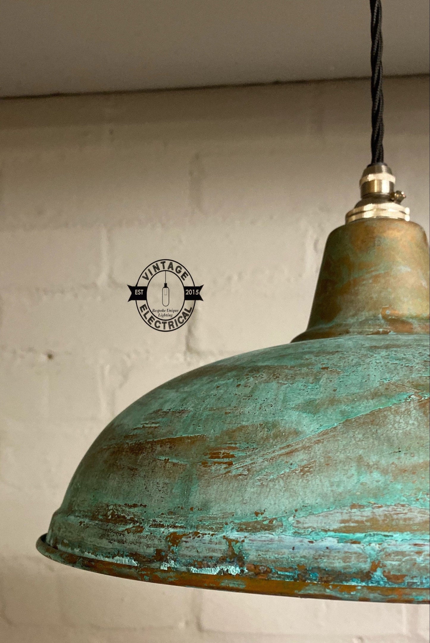 Sedgeford ~ Copper Verdigris Patina Factory Shade Pendant Set Light | Ceiling Dining Room | Kitchen Table | Vintage 1 x Edison Filament Bulb