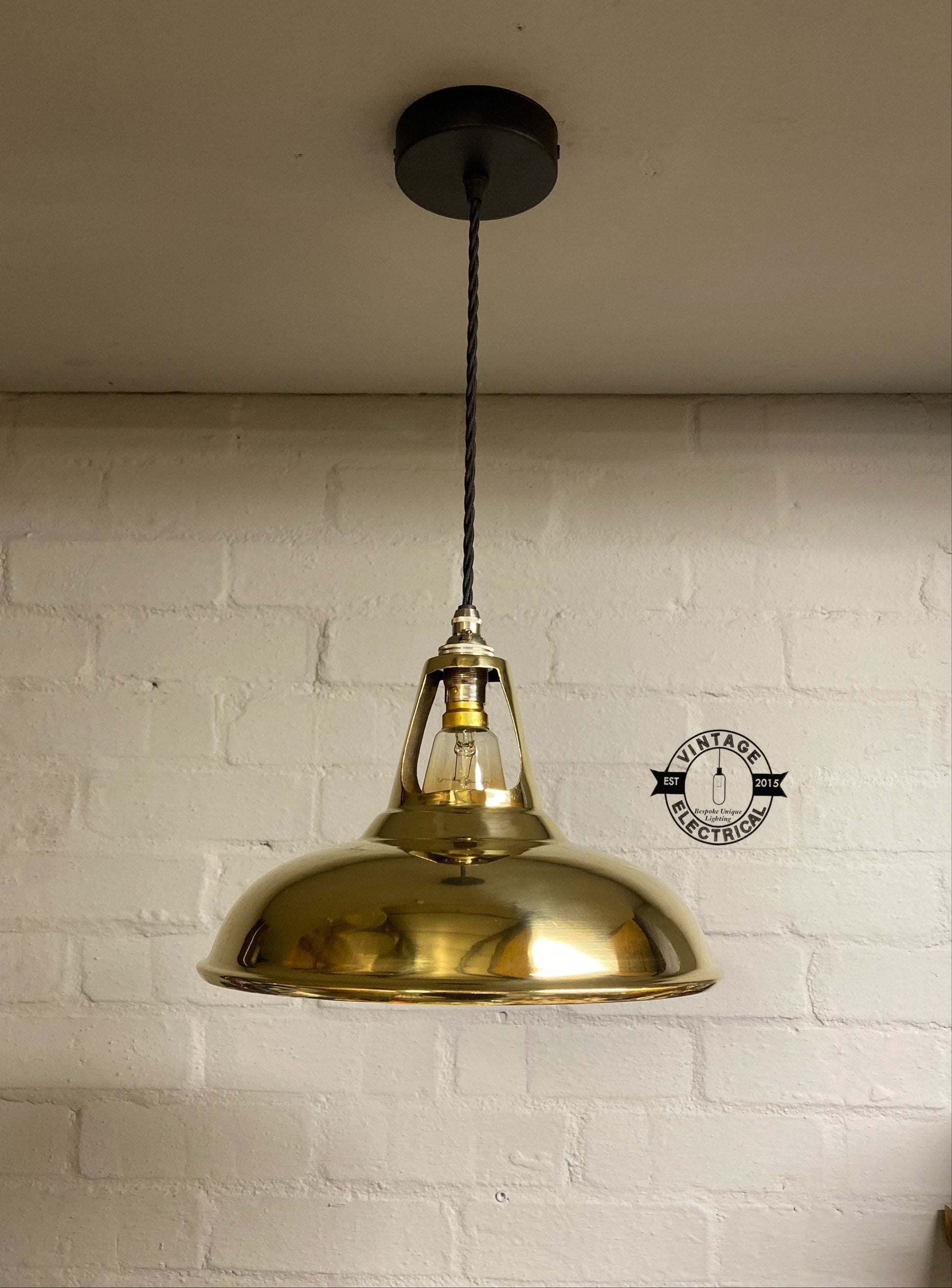 Cawston ~ Solid Brass Shade Original 1932 Design Pendant Set Light | Ceiling Dining Room | Kitchen Table | Vintage Industrial Gold