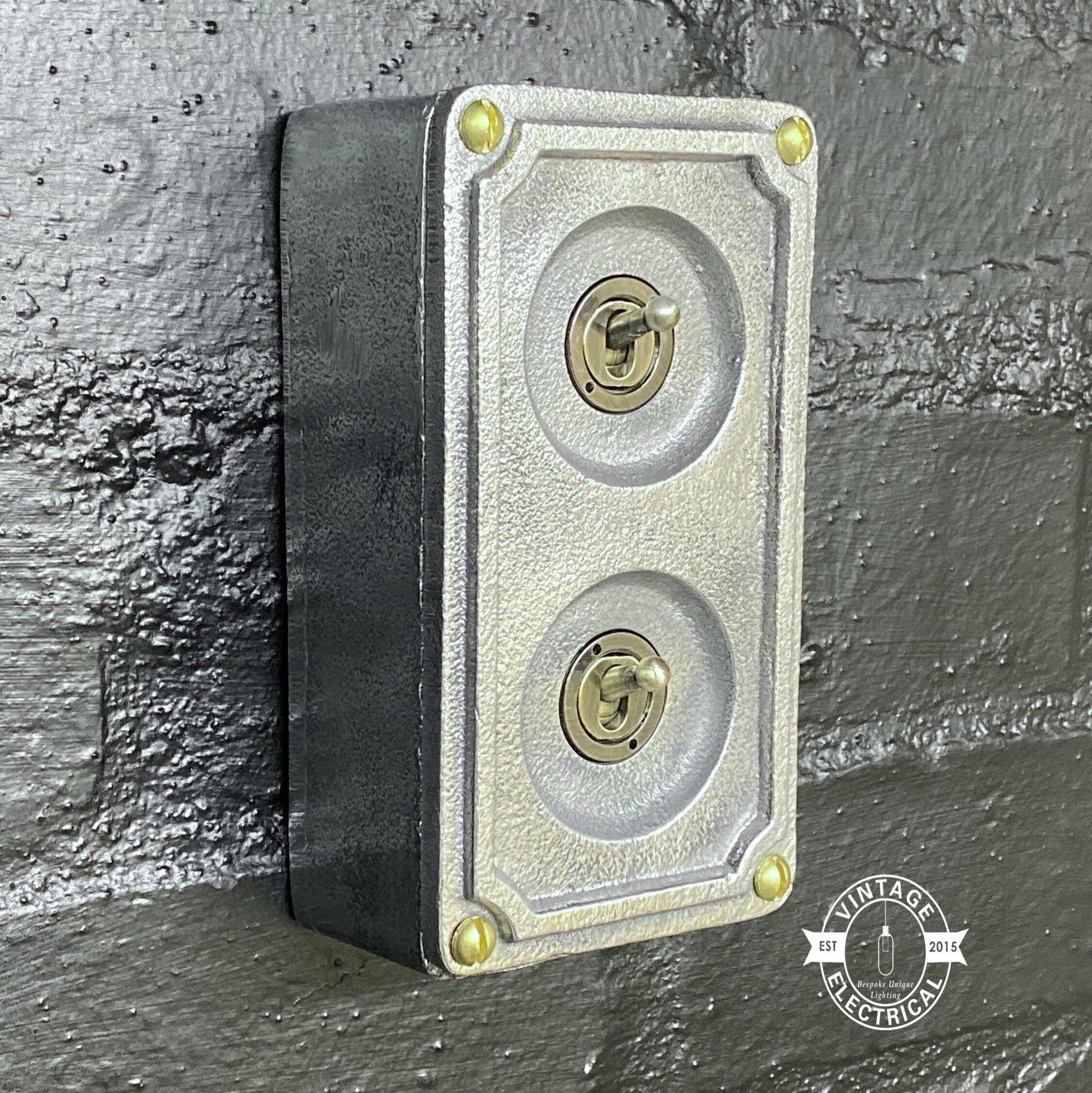 Double 2 Gang Solid Cast Metal Conduit Light Switch Industrial 2 Way - BS EN Approved Vintage Crabtree 1950’s Style