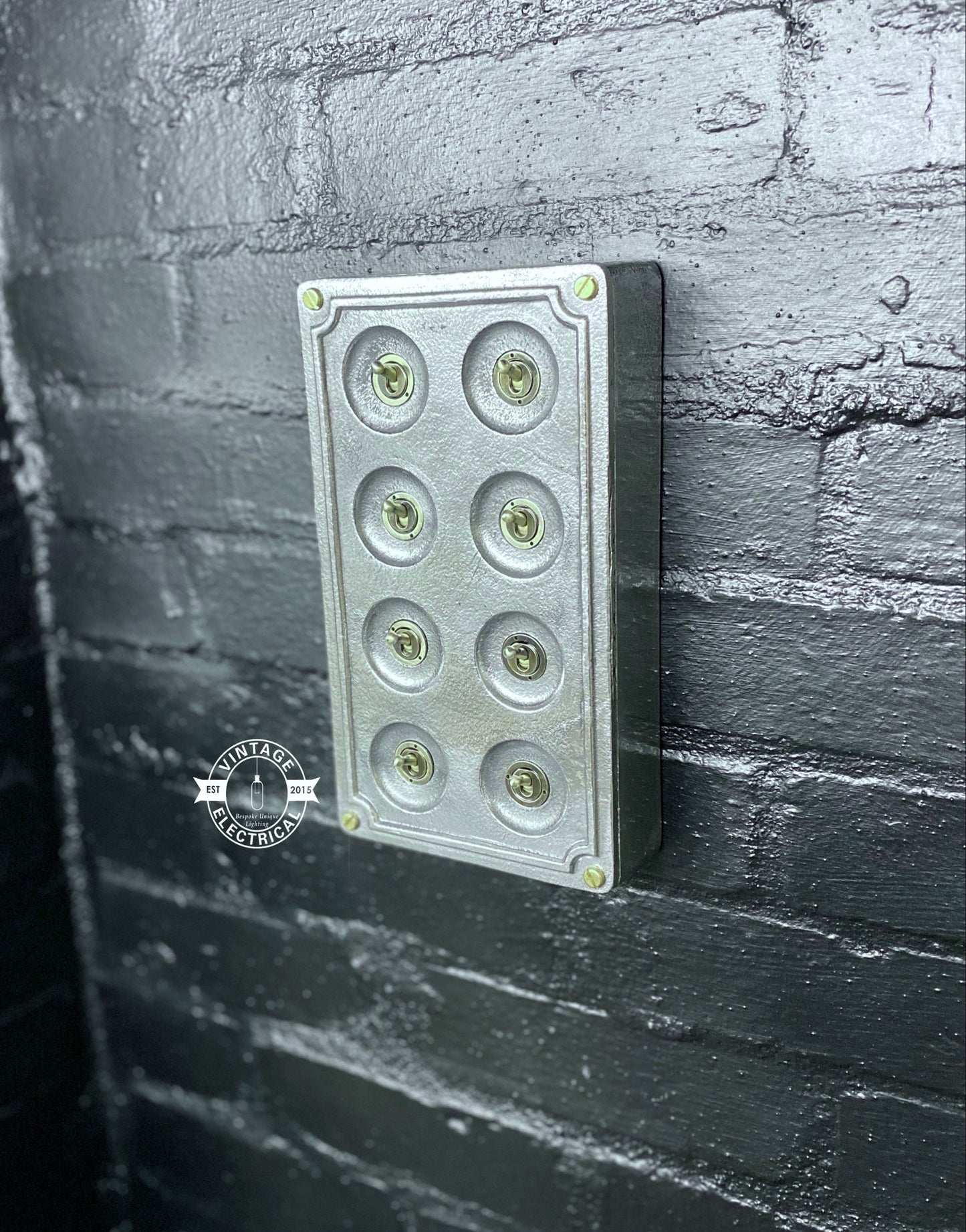 8 Gang 2 Way Solid Cast Metal Conduit Light Switch Industrial - BS EN Approved Vintage Crabtree 1950’s Style