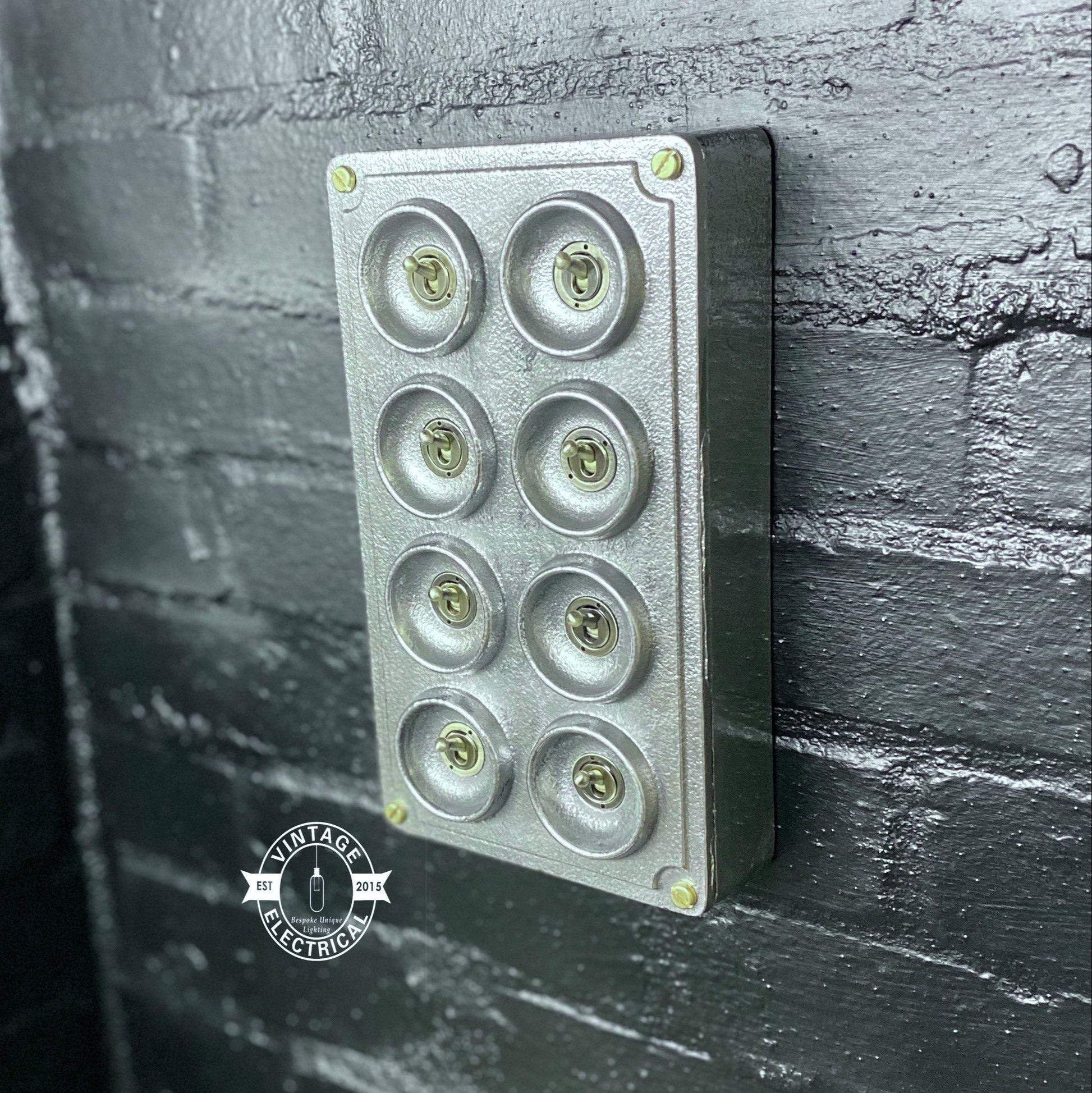 8 Gang 2 Way Solid Cast Metal Conduit Light Switch Industrial - BS EN Approved Vintage Crabtree 1950’s Style