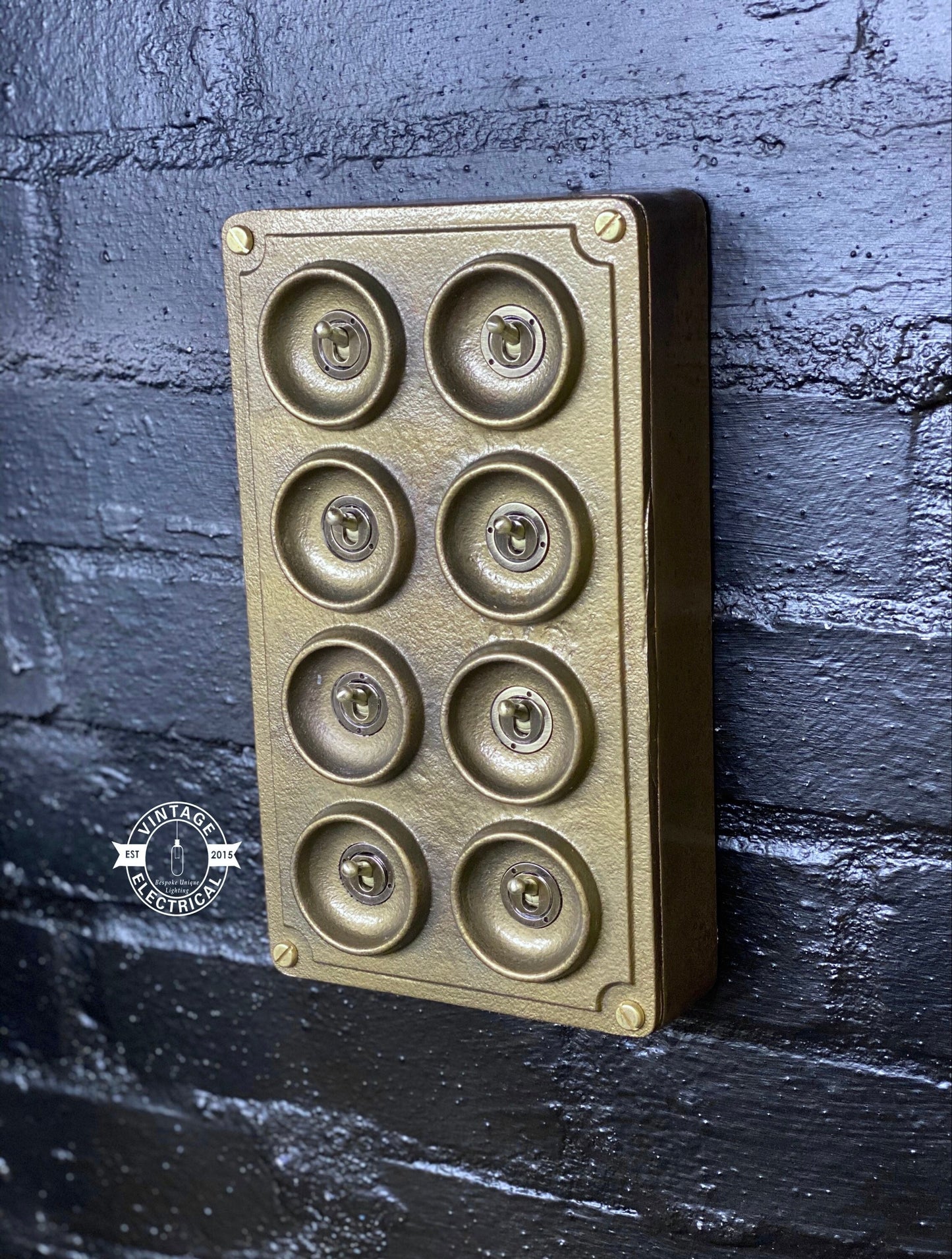 8 Gang 2 Way Bronze Solid Cast Metal Light Switch Industrial - BS EN Approved Vintage Crabtree 1950’s Style