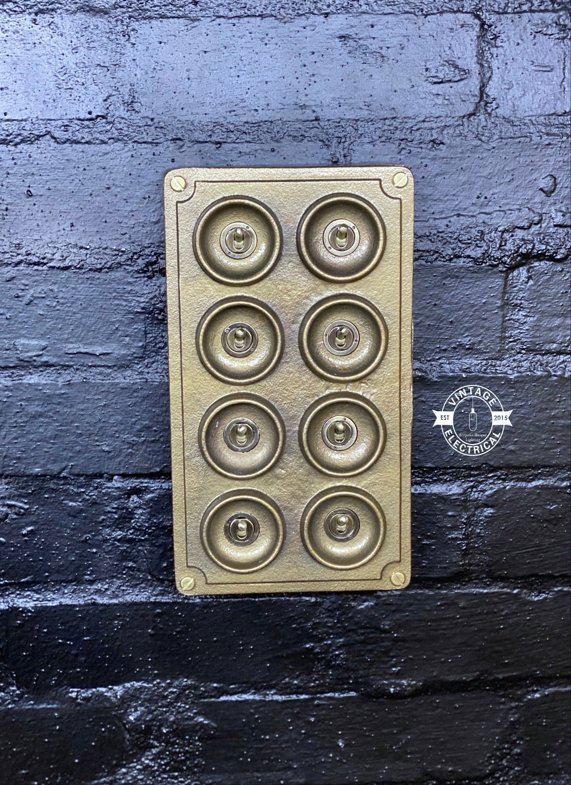8 Gang 2 Way Bronze Solid Cast Metal Conduit Light Switch Industrial - BS EN Approved Vintage Crabtree 1950’s Style