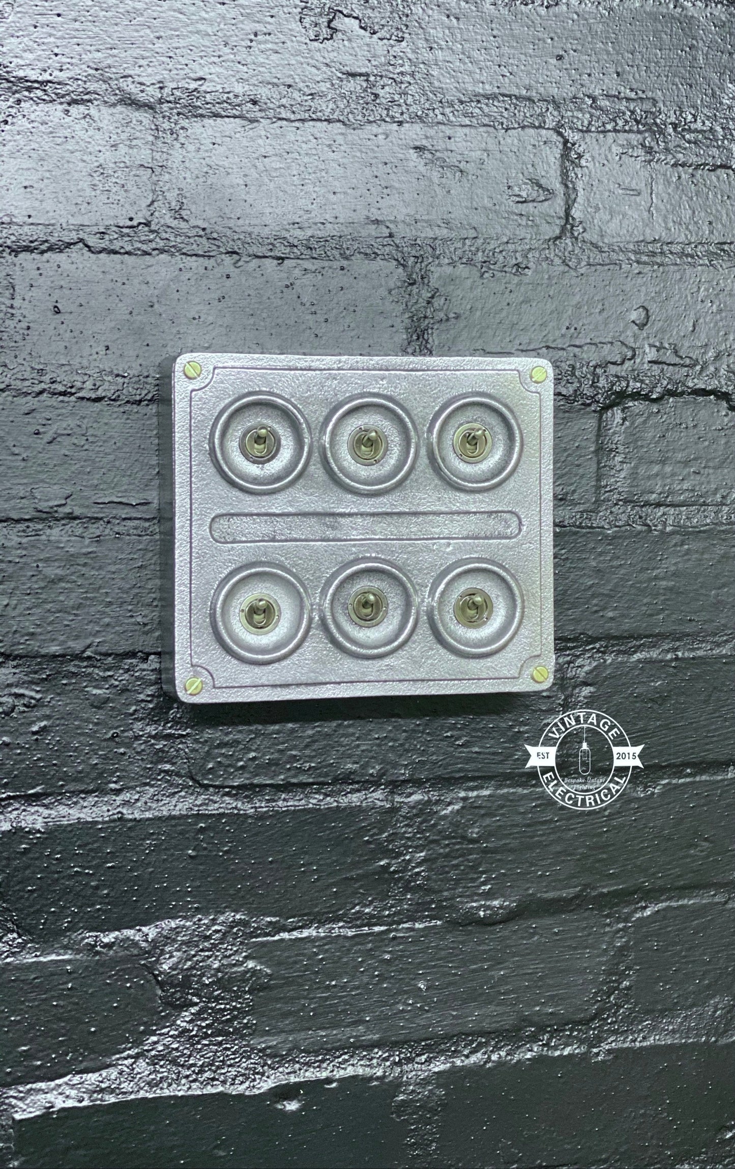 6 Gang 2 Way Solid Cast Metal Conduit Light Switch Industrial - BS EN Approved Vintage Crabtree 1950’s Style