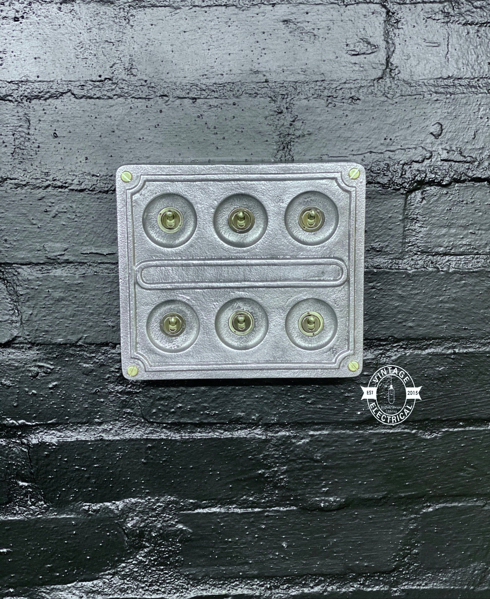 6 Gang 2 Way Solid Cast Metal Conduit Light Switch Industrial - BS EN Approved Vintage Crabtree 1950’s Style