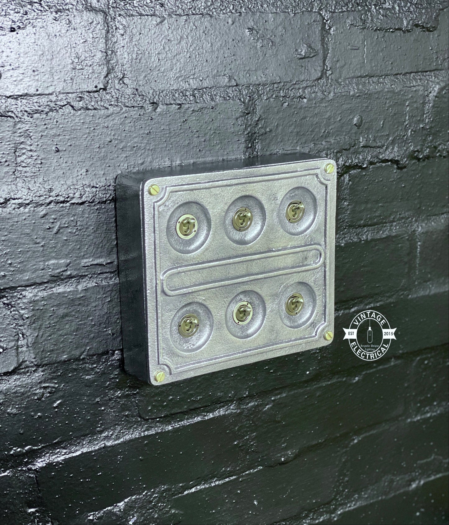 6 Gang 2 Way Solid Cast Metal Conduit Light Switch Industrial - BS EN Approved Vintage Crabtree 1950’s Style