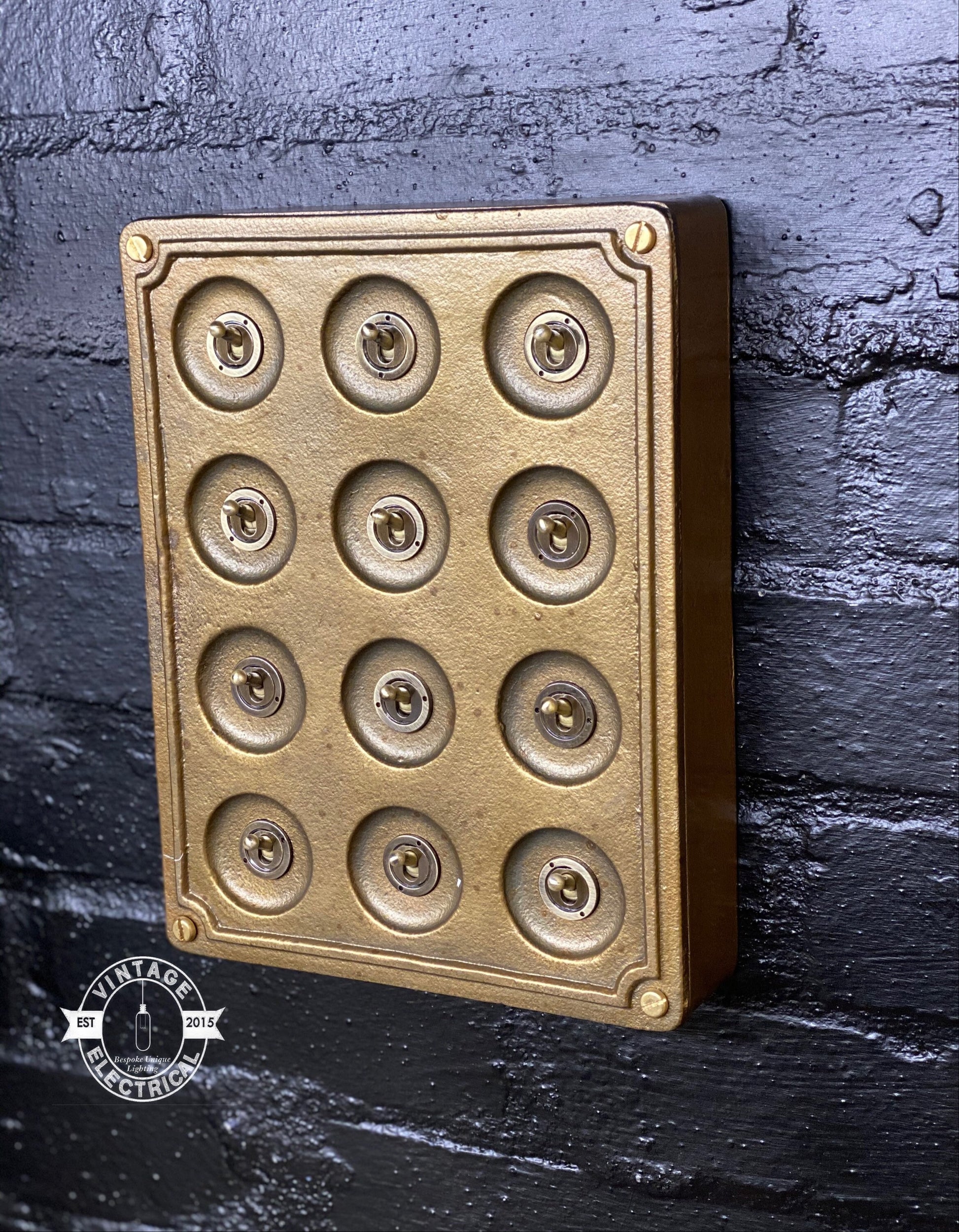 12 Gang 2 Way Bronze Solid Cast Metal Conduit Light Switch Industrial - BS EN Approved Vintage Crabtree 1950’s Style