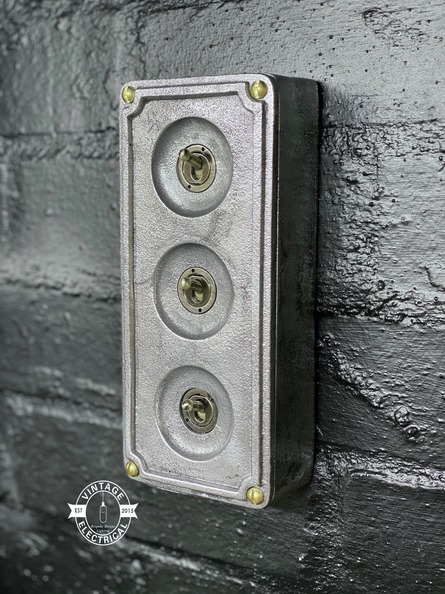 3 Gang 2 Way Solid Cast Metal Surface Mounting Conduit Light Switch Industrial - BS EN Approved Vintage 1950’s Britmac Style