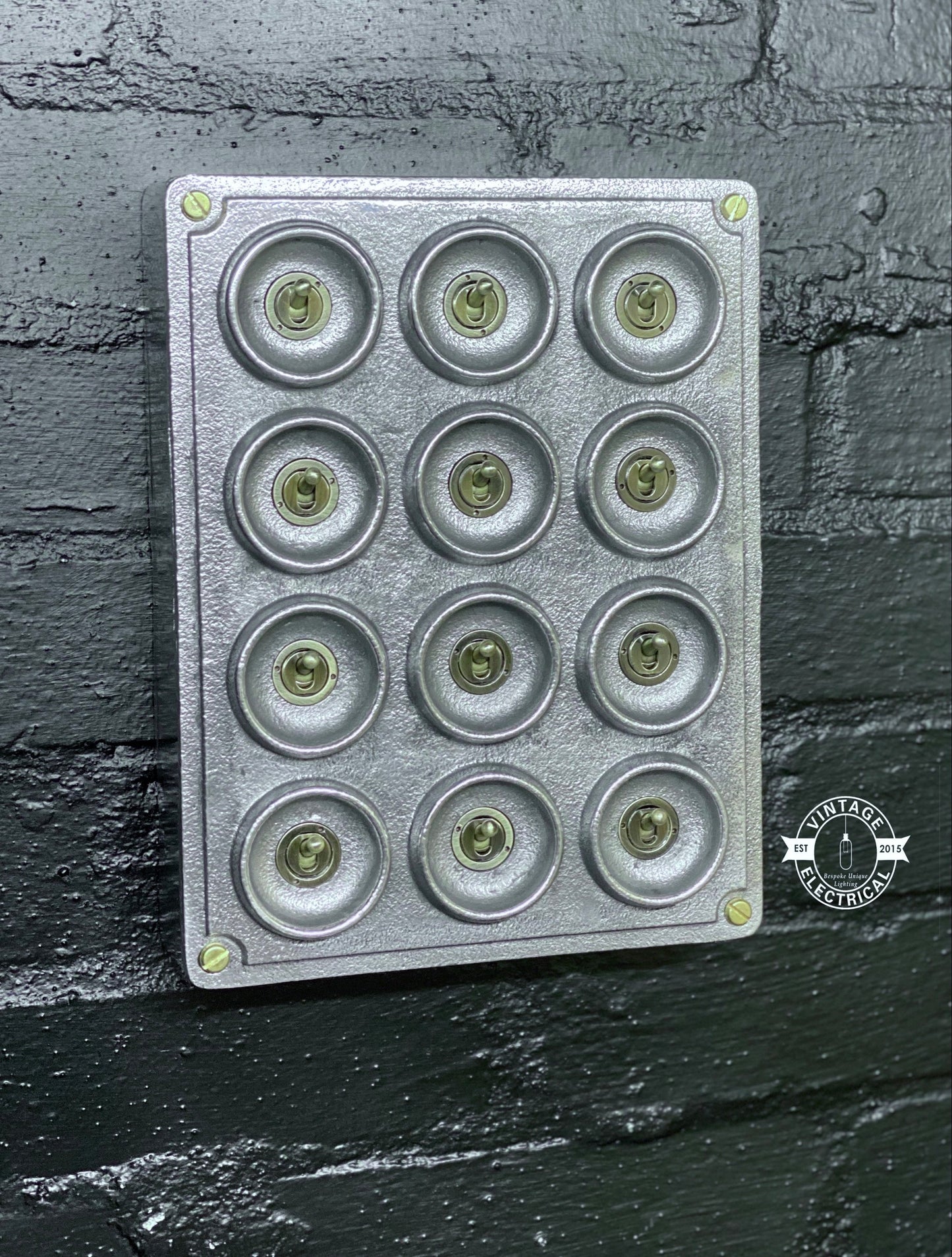 12 Gang 2 Way Solid Cast Metal Conduit Light Switch Industrial - BS EN Approved Vintage Crabtree 1950’s Style