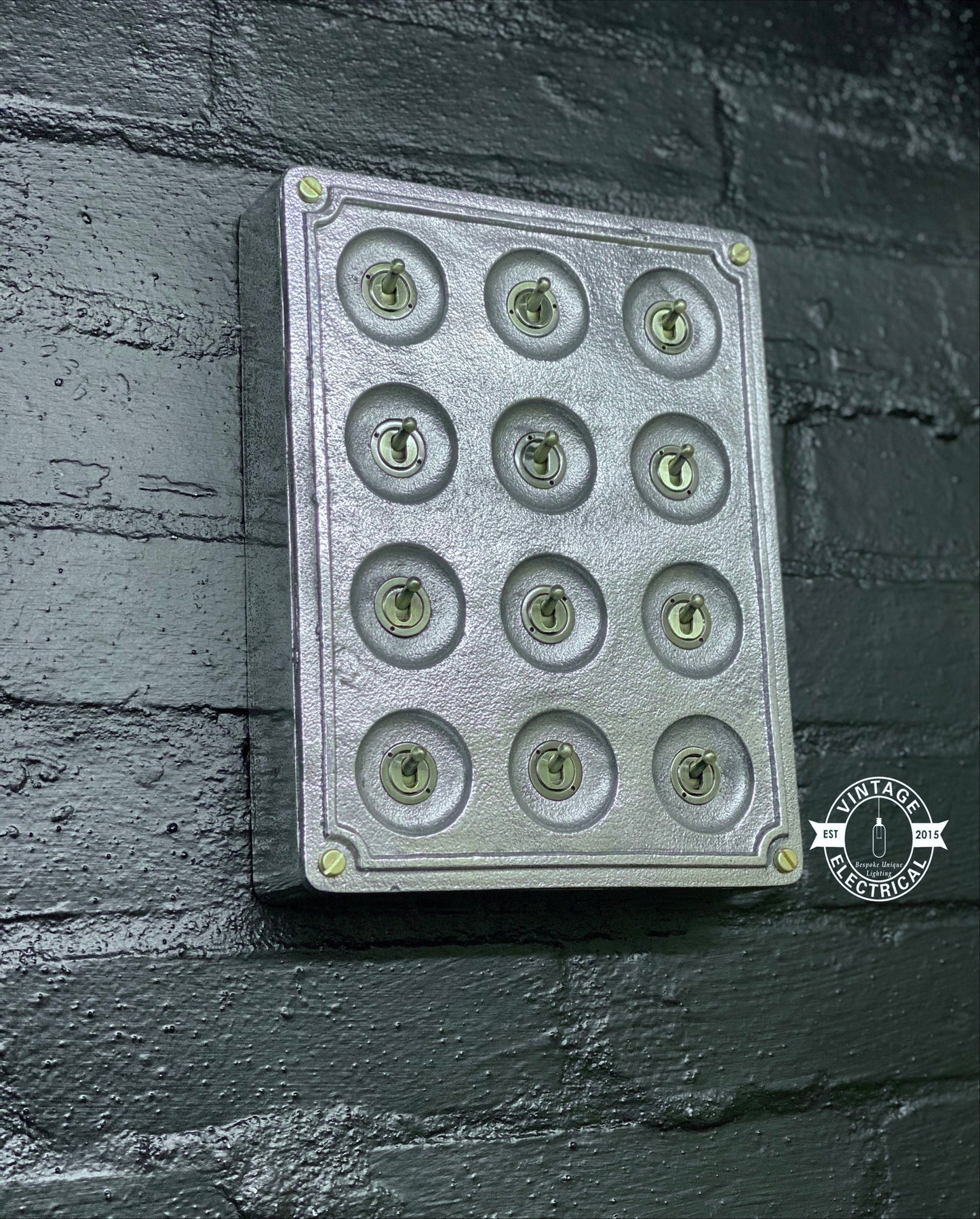 12 Gang 2 Way Solid Cast Metal Conduit Light Switch Industrial - BS EN Approved Vintage Crabtree 1950’s Style