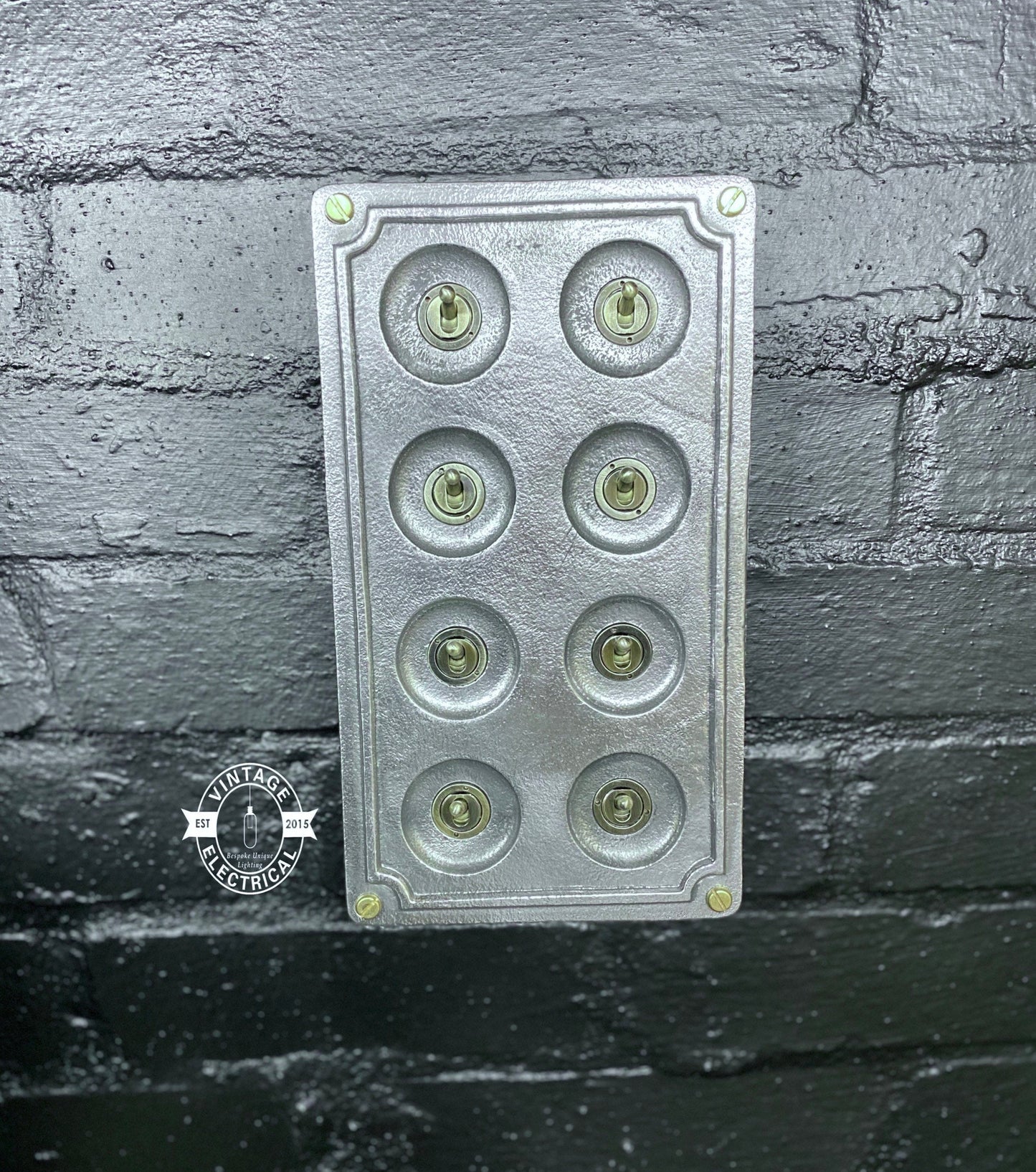 8 Gang 2 Way Solid Cast Metal Conduit Light Switch Industrial - BS EN Approved Vintage Crabtree 1950’s Style