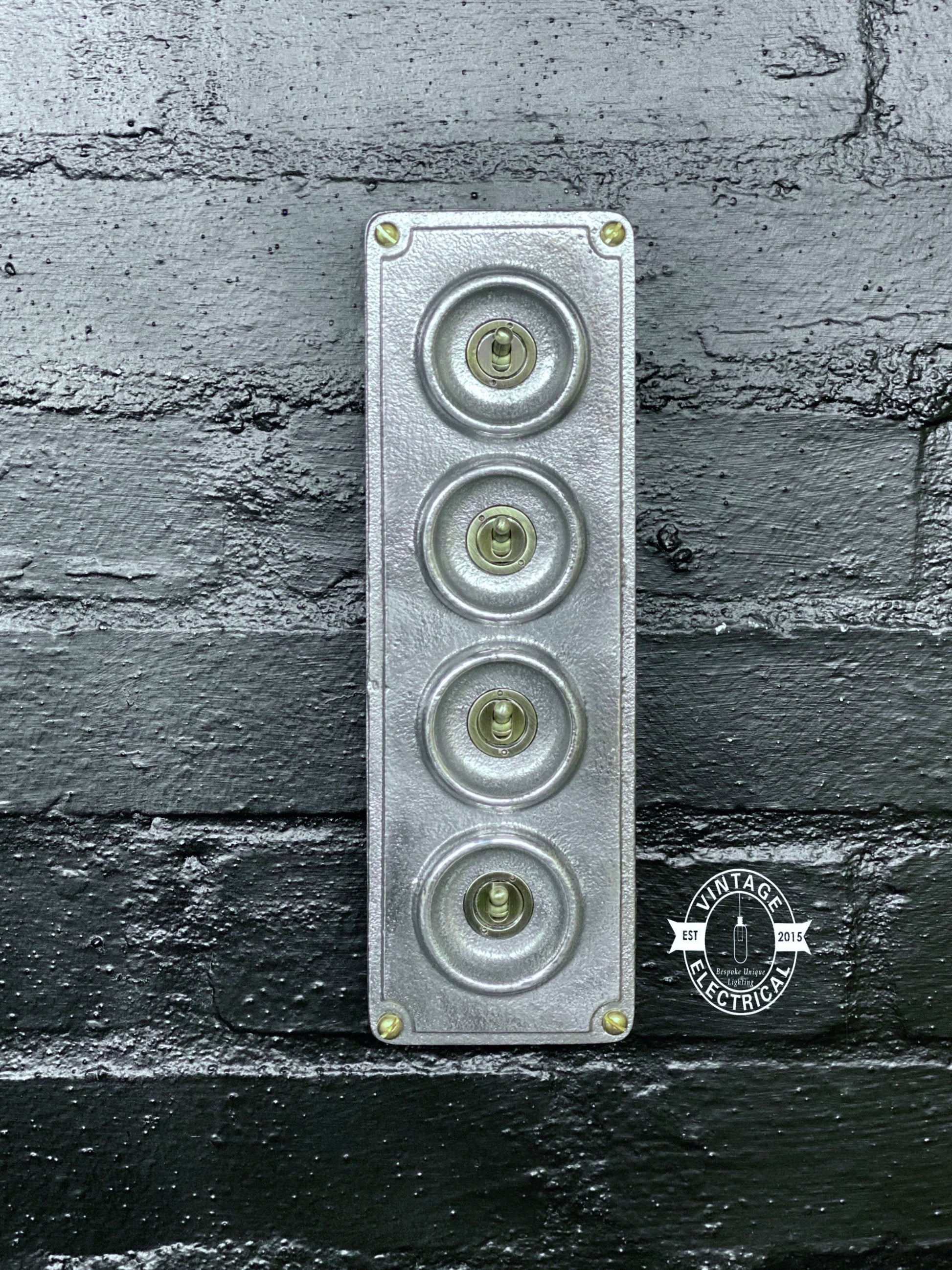 4 Gang 2 Way Solid Cast Metal Light Switch Industrial - BS EN Approved Vintage Crabtree 1950’s Style